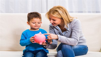 Adams Istock Mom And Son Piggy Bank