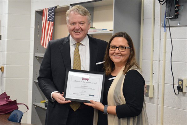 Treasurer Loftis With February Educator Of The Month Erica Williams